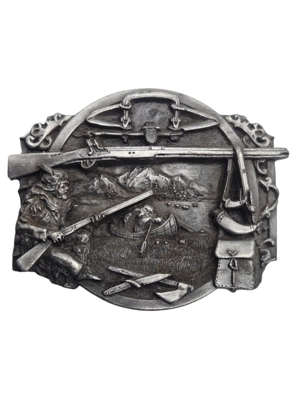 Fur Trapper Belt Buckle Vintage Cowboy Country 1984 Mountain Man Trapping